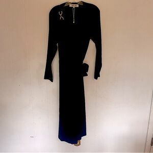 NWOT DVF Diane Von Furstenberg black midi wrap dress long sleeve chain neck M